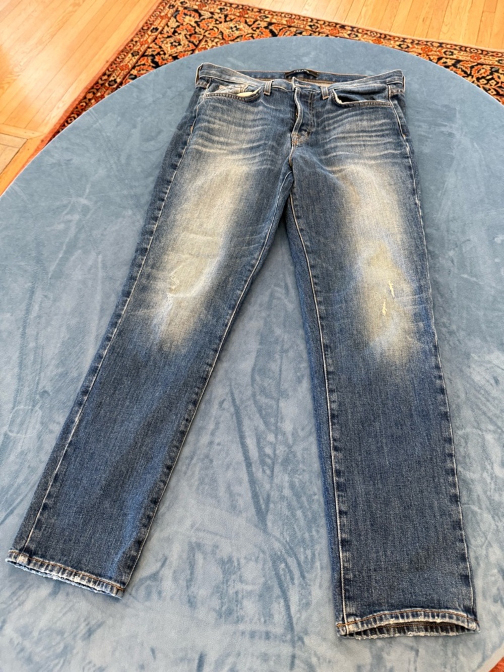 J Brand Straight Jeans Blue Distressed Button Fly 5-Pocket Women's